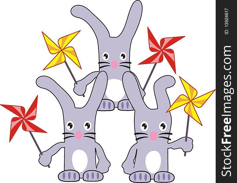 Three Rabbits (hares) With Spinners