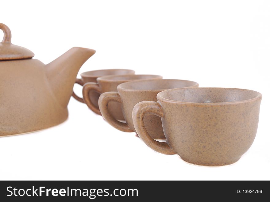 Brown cups for a breakfast on a white background