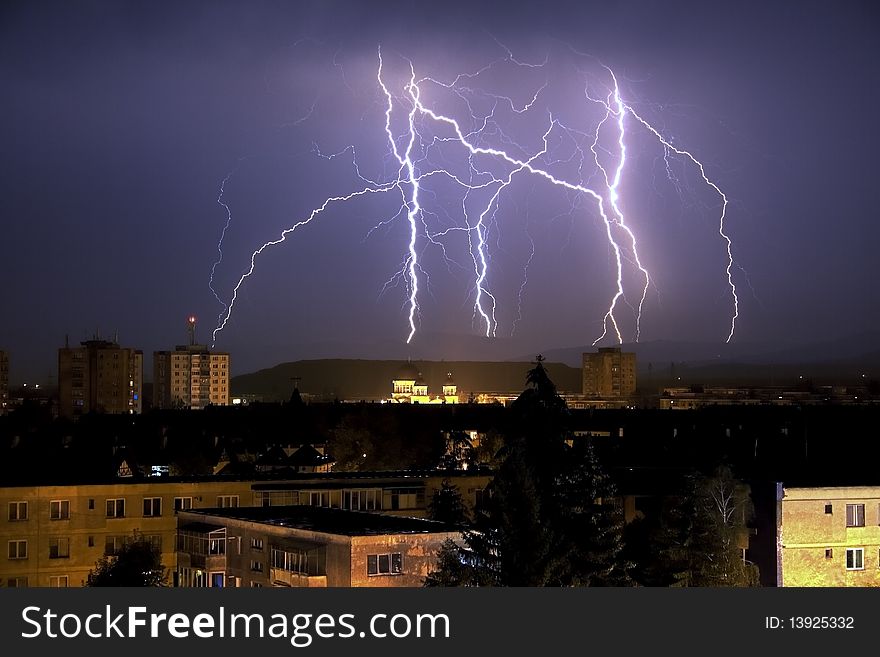 Big and extended night lightnings near Brasov city, Romania;. Big and extended night lightnings near Brasov city, Romania;