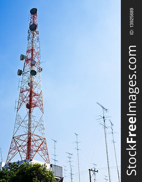High metal pillar with telecommunication equipments. High metal pillar with telecommunication equipments