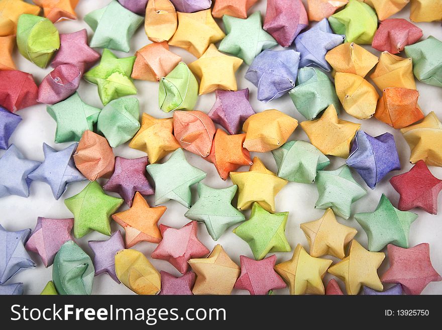 Color lucky stars origami on white