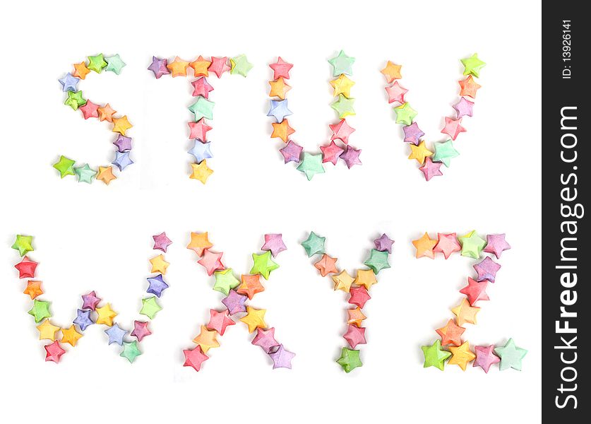 Color lucky stars origami alphabet isolated
