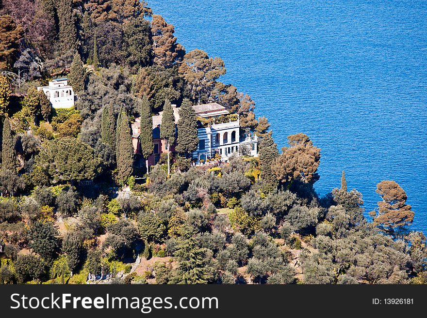 Mediterranean vegetation of the Ligurian Riviera and a triangle of blue sea