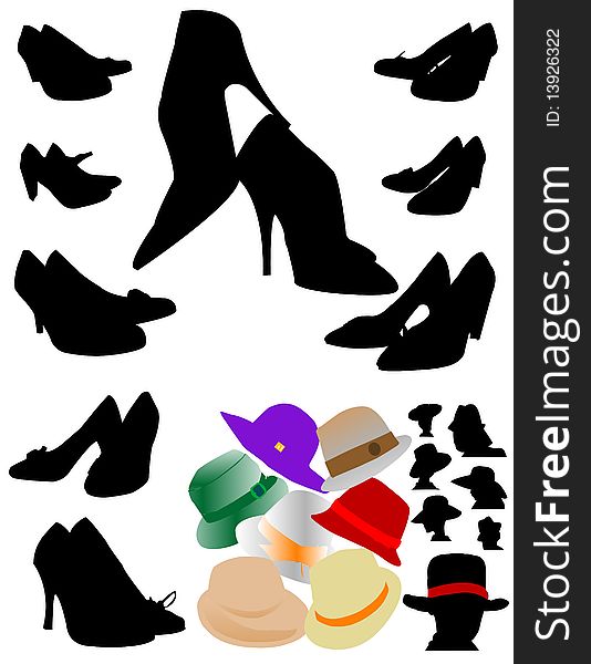 Silhouettes of shoes and hats