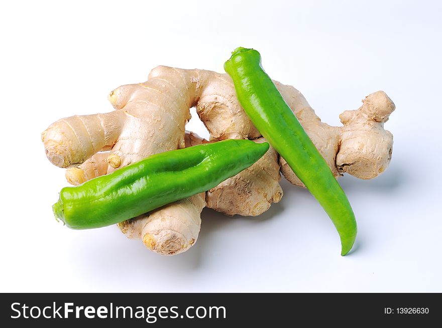 Ginger and green pepperi are traditional Chinese condimentã€‚