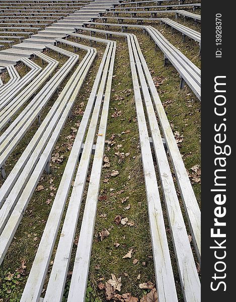 Wooden benches of a summer show platform