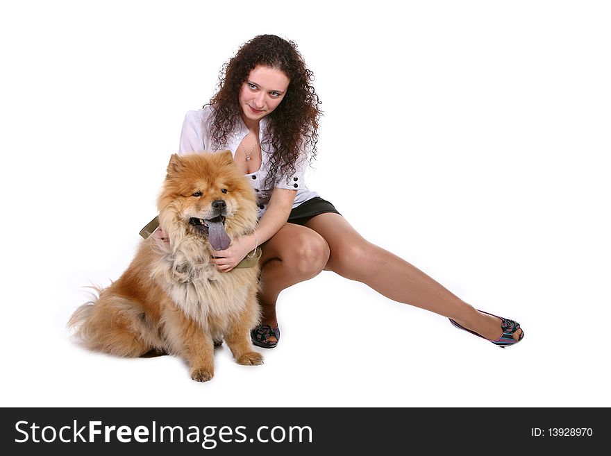 A pretty young woman with chow chow dog. A pretty young woman with chow chow dog