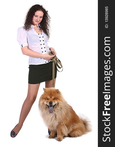 A pretty young woman with chow chow dog. A pretty young woman with chow chow dog