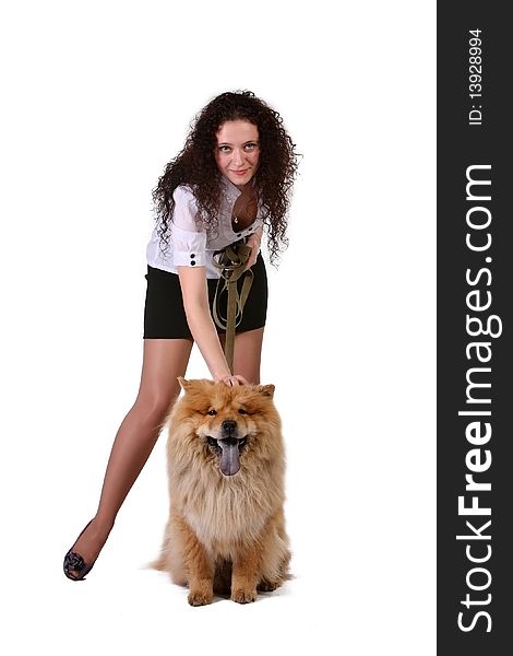 A pretty young woman with chow chow dog. A pretty young woman with chow chow dog
