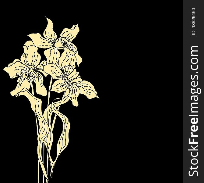 Retro stylized narcissus flowers. Universal template for greeting card, web page, background