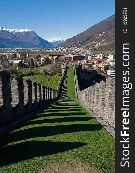 Castle wall in Belinzona, Ticino