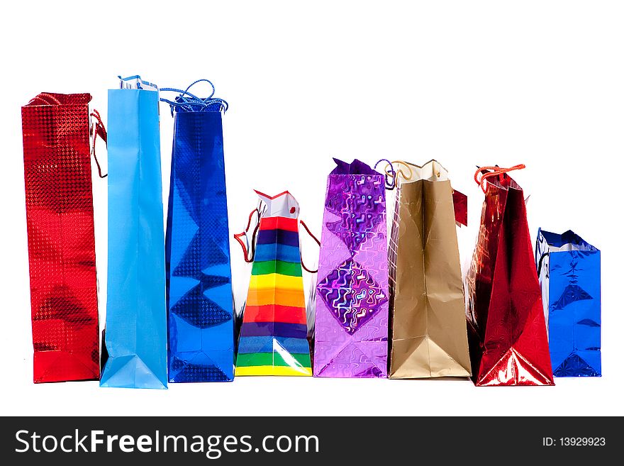 Collection of shopping bags on white background with clipping path