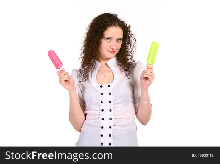 Sweet woman with icecream on white background. Sweet woman with icecream on white background