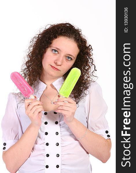 Sweet woman with icecream on white background. Sweet woman with icecream on white background