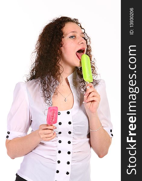 Sweet woman with icecream on white background. Sweet woman with icecream on white background