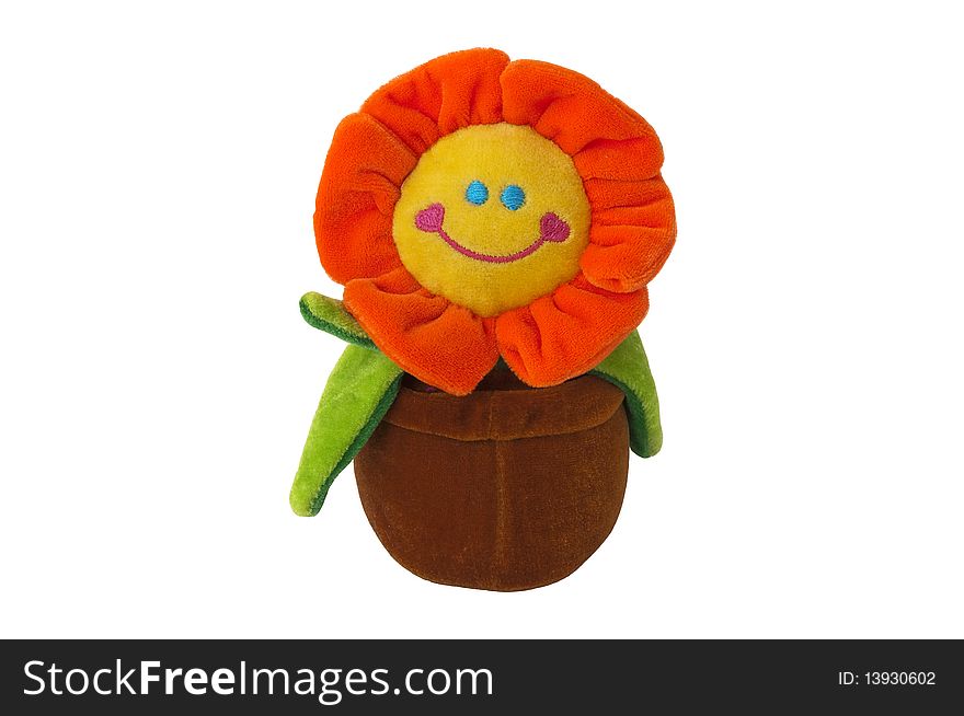 Smiling sunflower in the pot (soft toy) bright and saturated colors