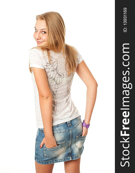 The young beautiful girl isolated on a white background