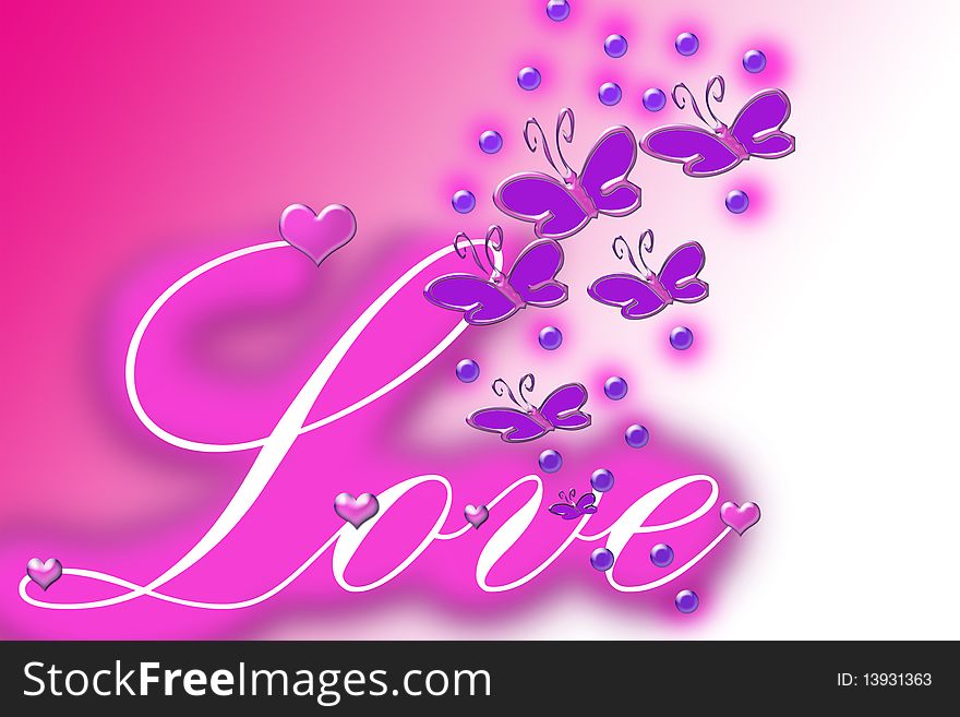 A deep pink background with the word and letters of love.