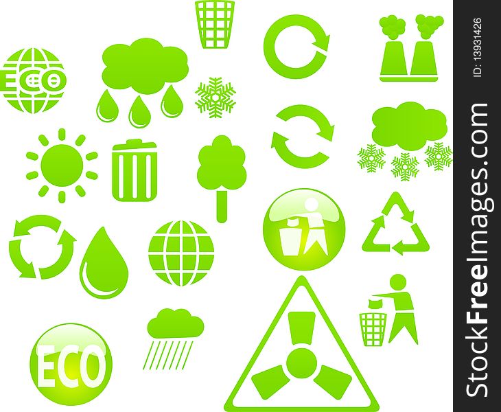 Set of green ecology buttons and icons. Set of green ecology buttons and icons