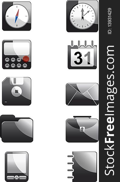 Collection of black glossy web icons. Collection of black glossy web icons.