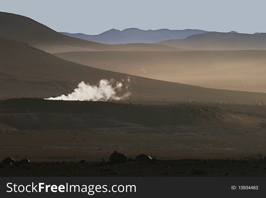 Altiplano and geyser in South-western Bolivian And
