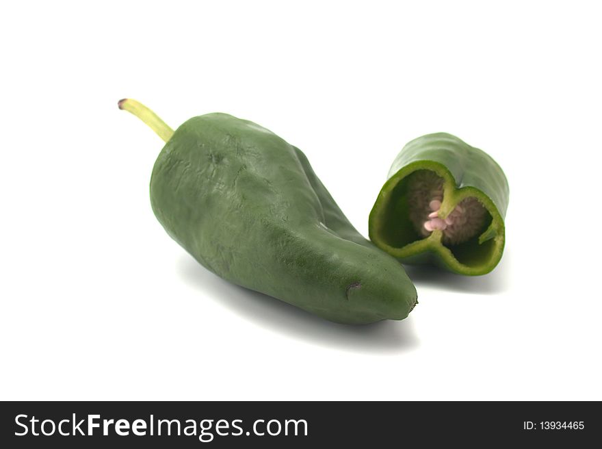 Green pepper bell isolated on white background