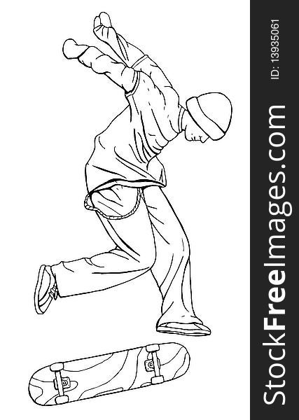 Vector illustration of teenager skateboarding doing a kickflip. Vector illustration of teenager skateboarding doing a kickflip.