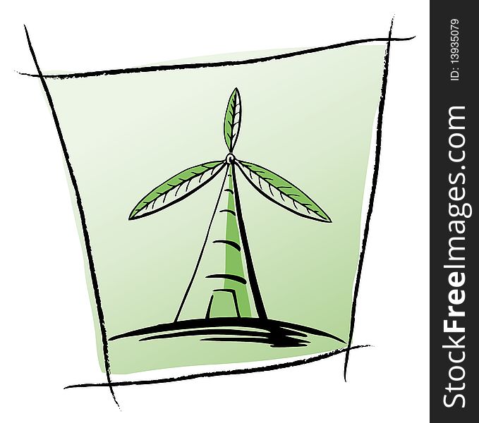 Vector illustration of turbine or windmill with green leaves in place of the blades. Vector illustration of turbine or windmill with green leaves in place of the blades.