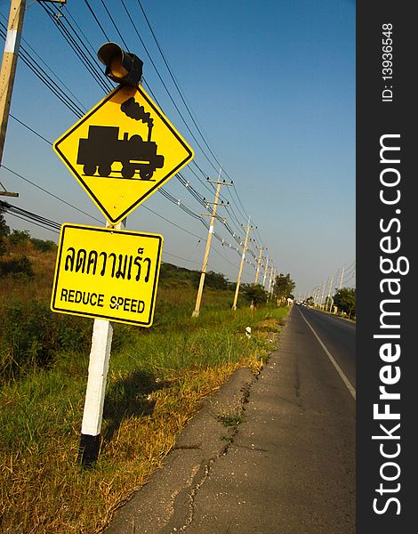 Rail traffic sign alertness.in Thailand.