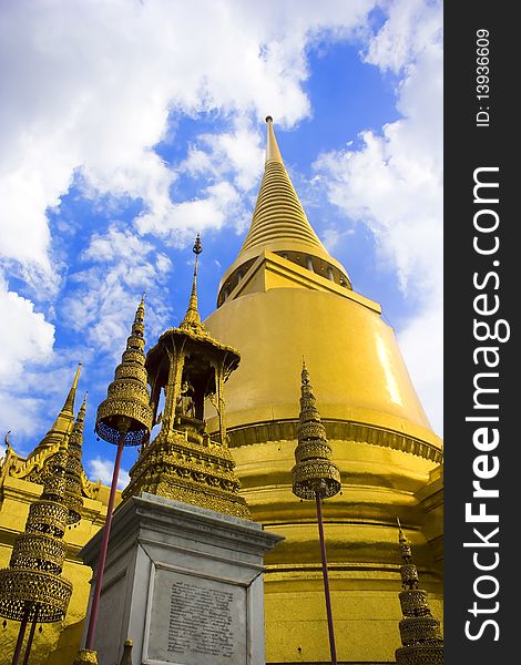 Thai pagoda in Wat Phra Kaew, Largest temple in Bangkok. Thai pagoda in Wat Phra Kaew, Largest temple in Bangkok.