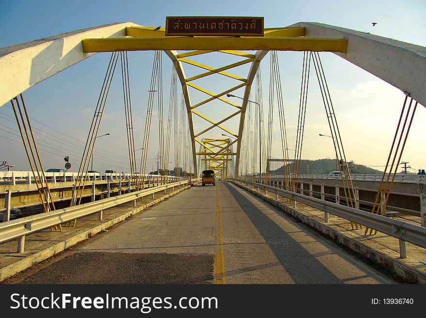 Cross river Bridge at Nakhon Sawan City, in Thailand.