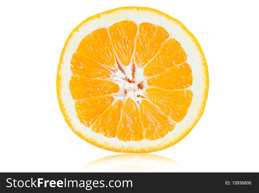 Close up of slice orange onwhite background