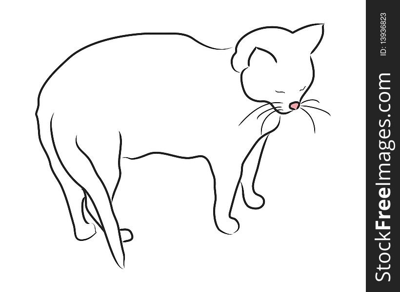 An illustration of a sleepy cat standing.