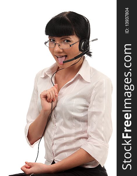 Attractive brunette girl-call center operator. Attractive brunette girl-call center operator