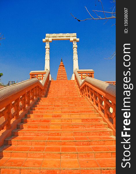 Stairs to pagodas.The architecture is beautiful of wat thai.