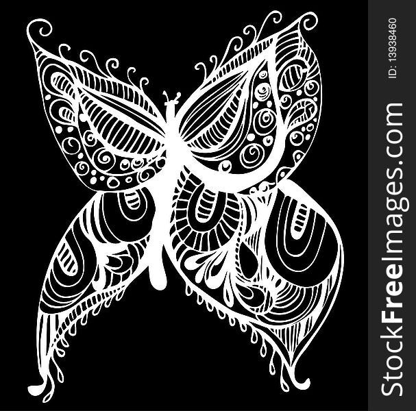 Abstract butterfly design with floral drawings. Abstract butterfly design with floral drawings