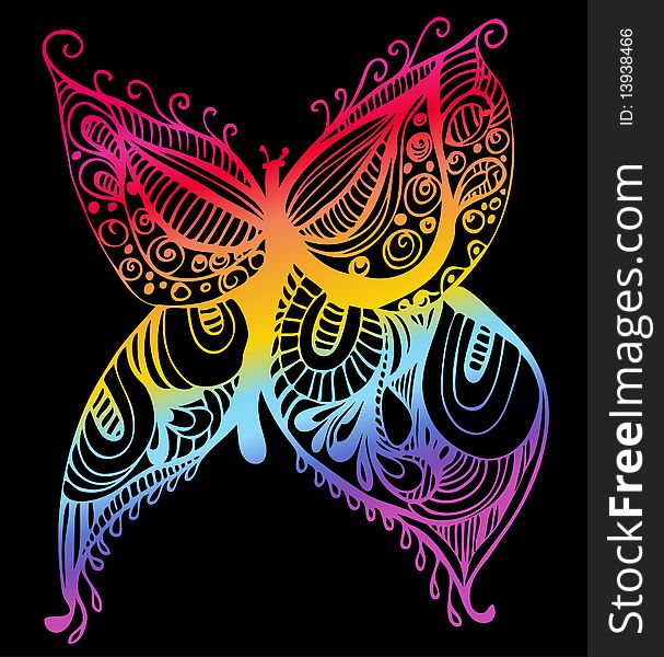 Abstract butterfly design with floral drawings. Abstract butterfly design with floral drawings