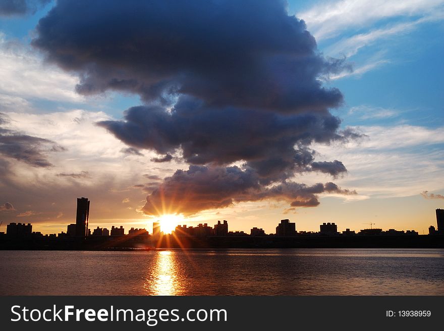 A beauty sunset nearby the river