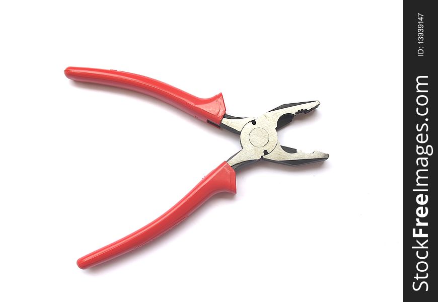 An red plier isolated on white.