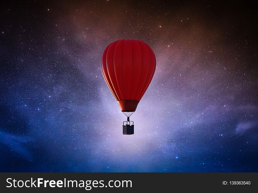 3d rendering hot air balloon in starry sky. 3d rendering hot air balloon in starry sky