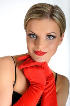 Elegant Beauty Female Face With Red Shiny Lips Stock Photography Elegant Beauty Female Face With Red Shiny Lips Stock Photography