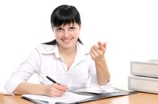 Woman Sits At A Table Stock Image Woman Sits At A Table Stock Image