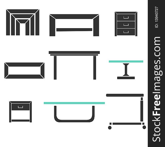 Set of various silhouetted modern tables. Set of various silhouetted modern tables