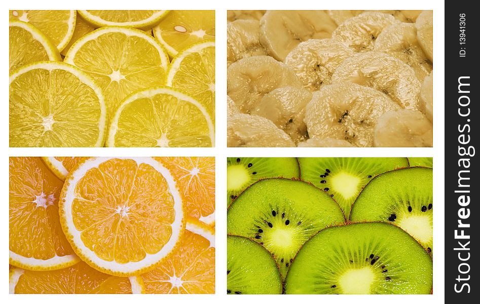 A set of juicy tropical fruits backgrounds. A set of juicy tropical fruits backgrounds