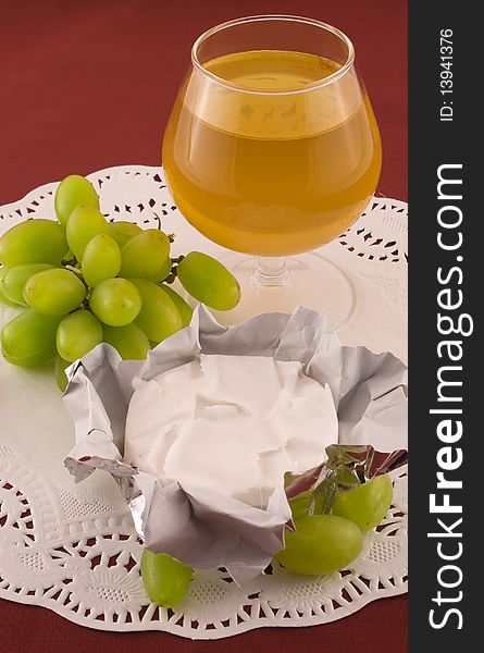 Fresh  Grapes And Cheese With White Mold