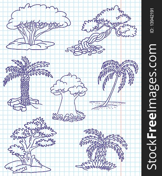 Doodle trees set #3,  illustration