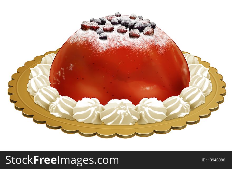 Realistic illustration of a strawberry cake - Isolated on white background