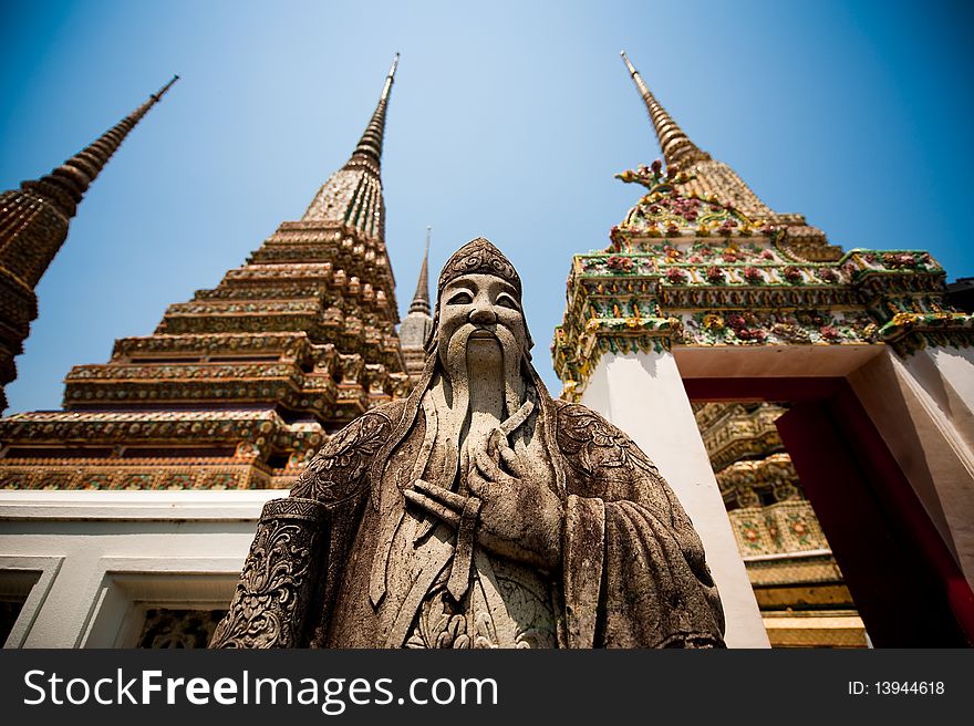 Religious building Wat Pho in Bangkok.