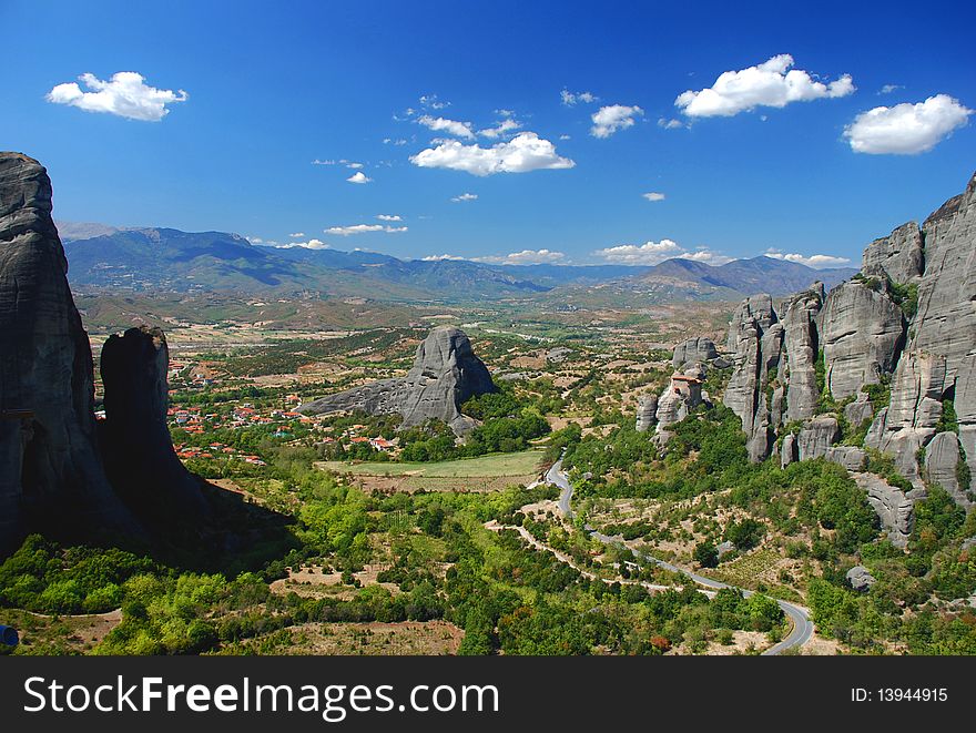 View of Meteora with road