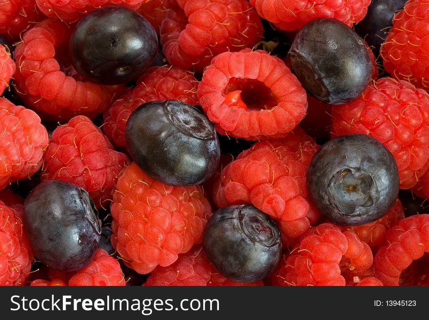 Blueberries and Raspberries closeup (background)